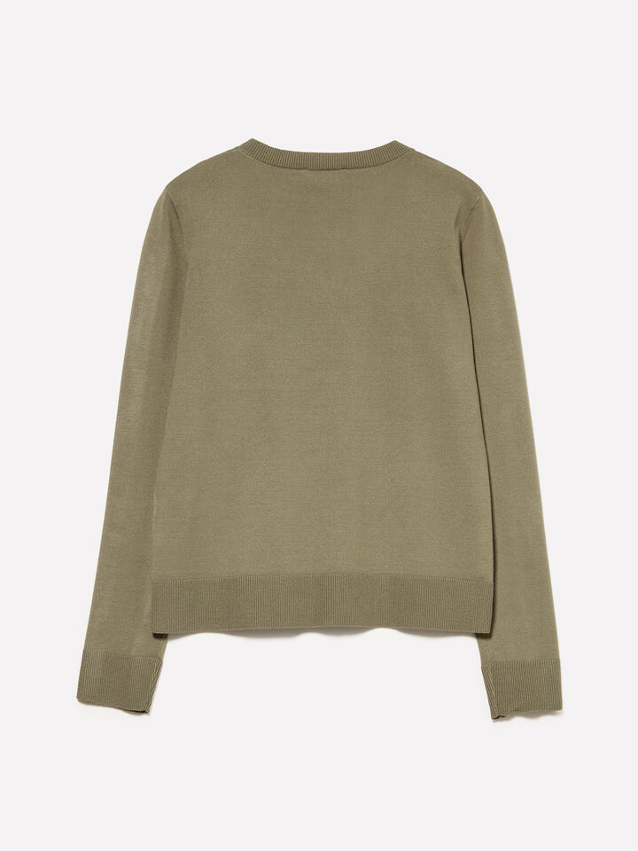 Military green crew neck top - women's crew neck sweaters - Dark Green | Sisley image number 6